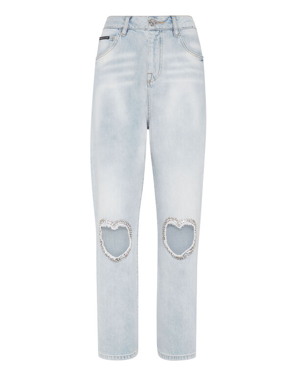 Denim Trousers Loose Fit Heart Patch