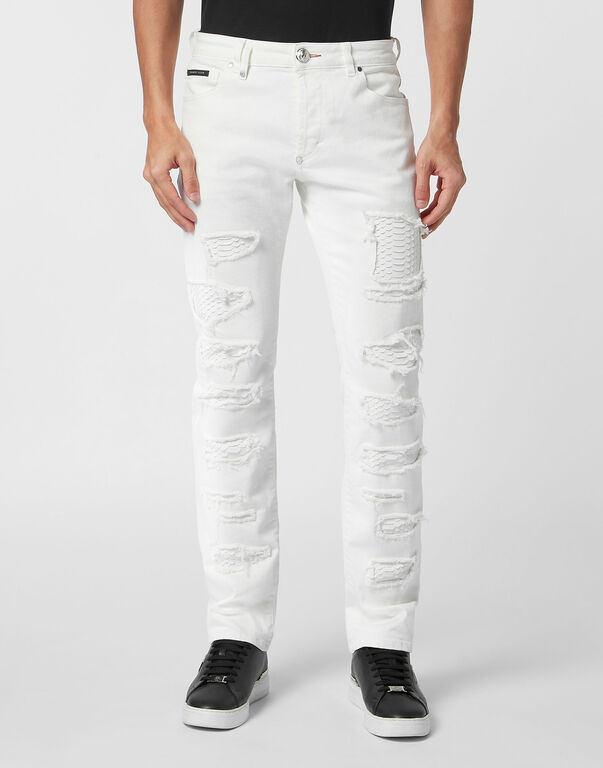 Denim Trousers Super Straight Cut with Python Inserts