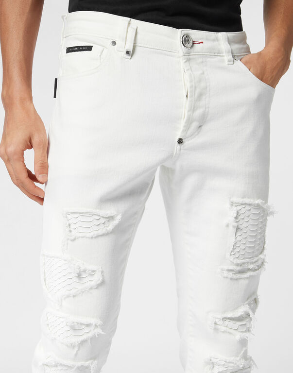 Denim Trousers Super Straight Cut with Python Inserts