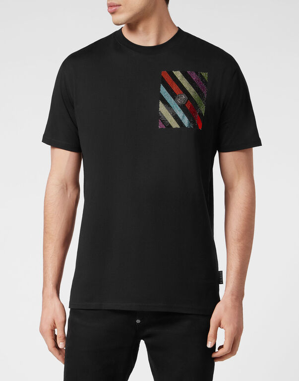 T-shirt Round Neck SS with Crystals Rainbow Stripes