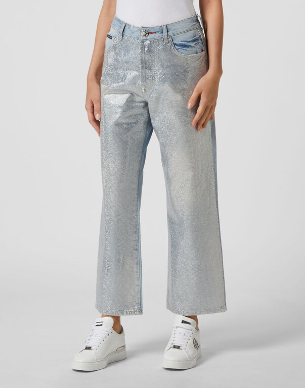 Denim Trousers High Rise Fit Crystal