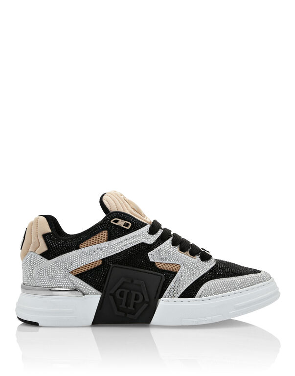 Mix Leather Lo-Top Sneakers Strass