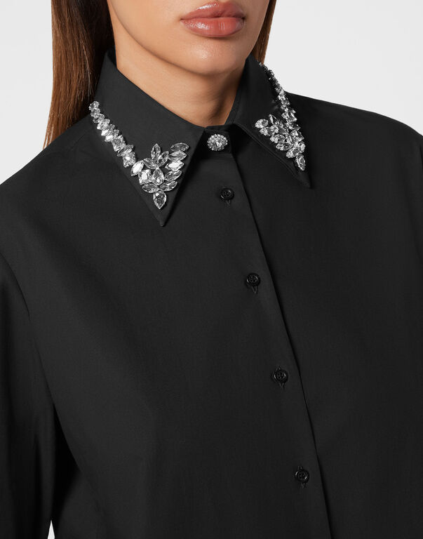 Popeline Regular Collar Strass Shirt