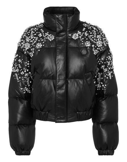 Leather Puffer Jacket Crystal