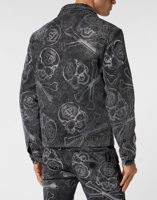 Denim Jacket with Crystals Skull&Bones