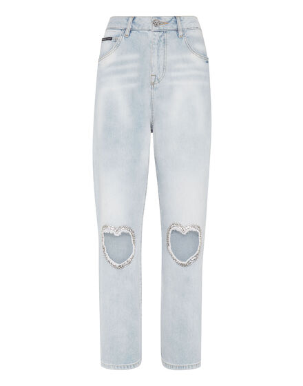 Denim Trousers Loose Fit Heart Patch