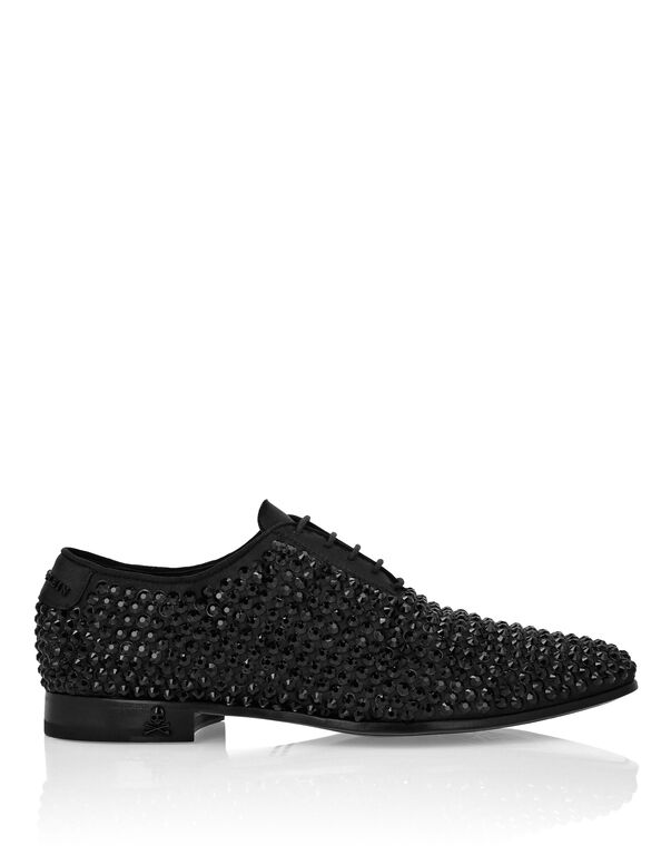 Strass Satin Lace Up Shoes Skull&Bones