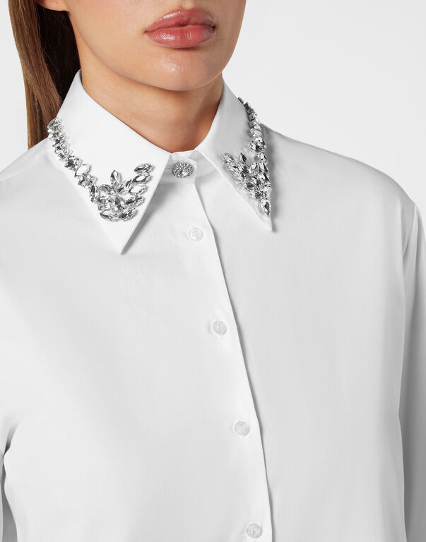 Popeline Regular Collar Strass Shirt
