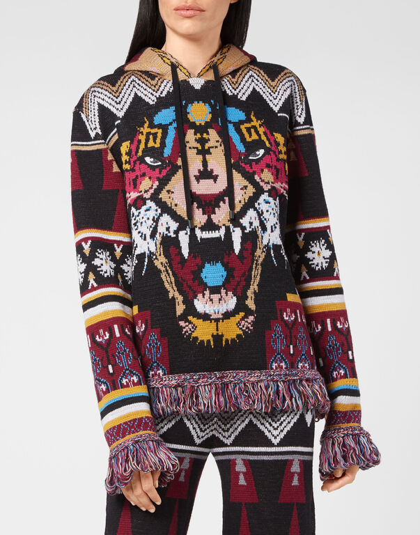 Wool Hoodie Sweater Fringe Navajo