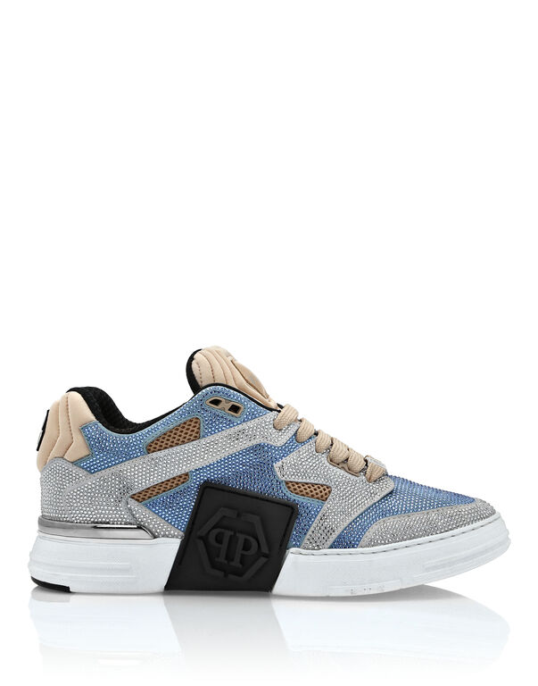 Mix Leather Lo-Top Sneakers Strass