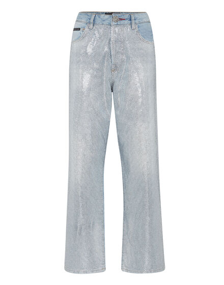 Denim Trousers High Rise Fit Crystal