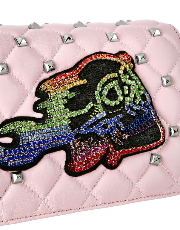 Shoulder Bag micro studs and Embroidered Skull on fire