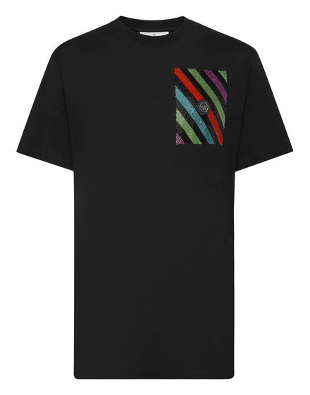 T-shirt Round Neck SS with Crystals Rainbow Stripes