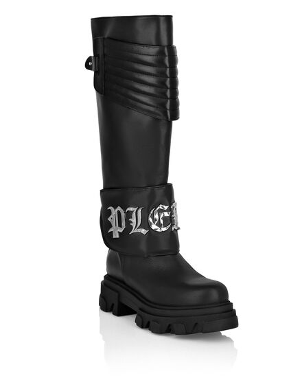Leather Boots High Flat Gothic Plein