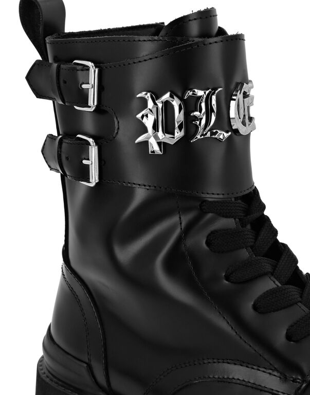 Leather Boots Mid Flat Gothic Plein