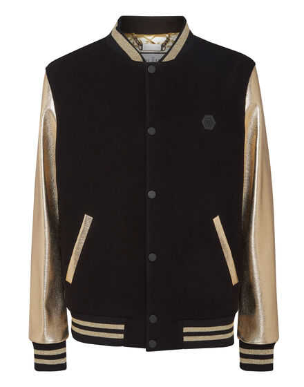 Wool College Bomber with Leather Arms