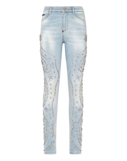 Denim Trousers High Waist with Crystals Cowboy