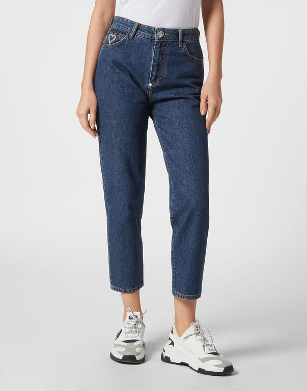 Crystal Denim Mom Fit Trousers Heart