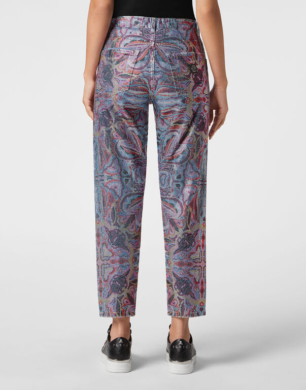 Denim Trousers Mom Fit Crystal Colorful Circus