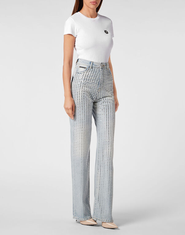 Denim Trousers Palace Fit Crystal Pinstripe