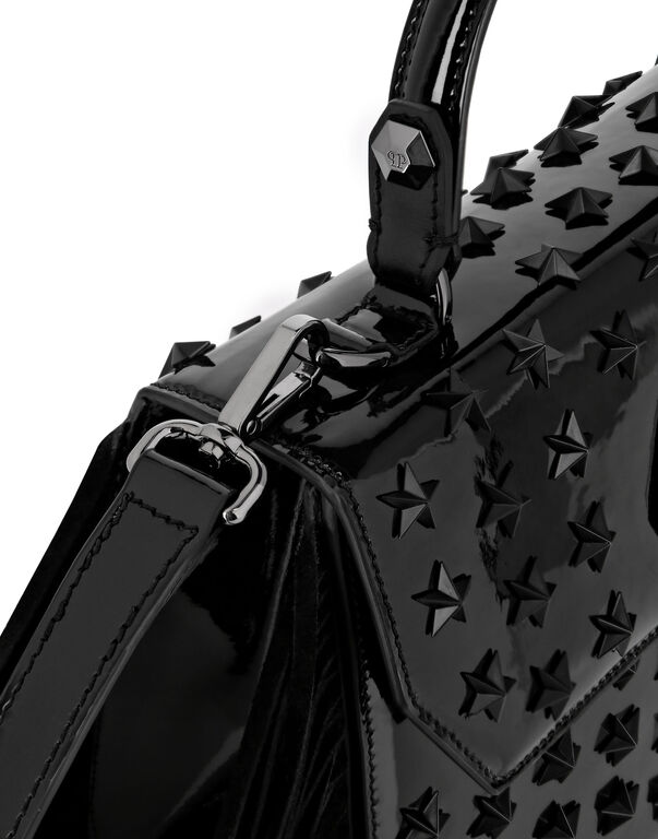 Patent Leather Superheroin Fringe Medium Handle Bag Stars