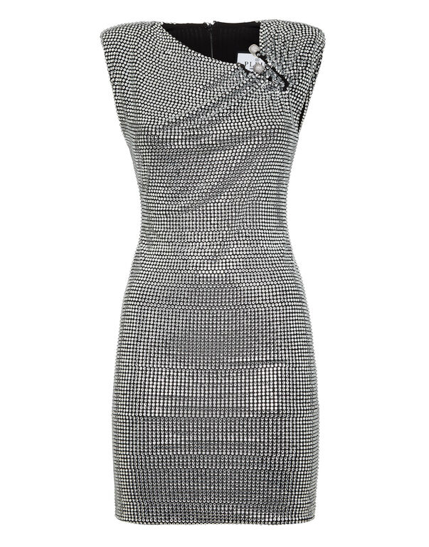 Padded Shoulder Mini Dress Fluo Strass