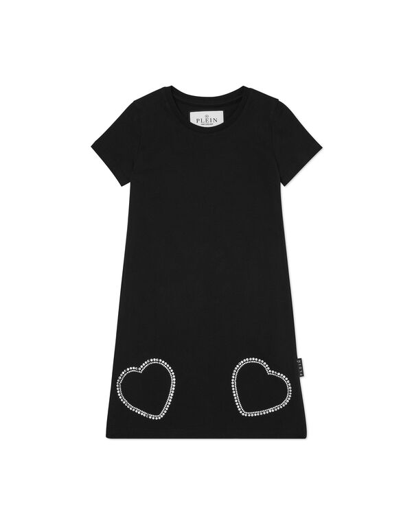 Padded Shoulder T-Shirt Short Dress Heart