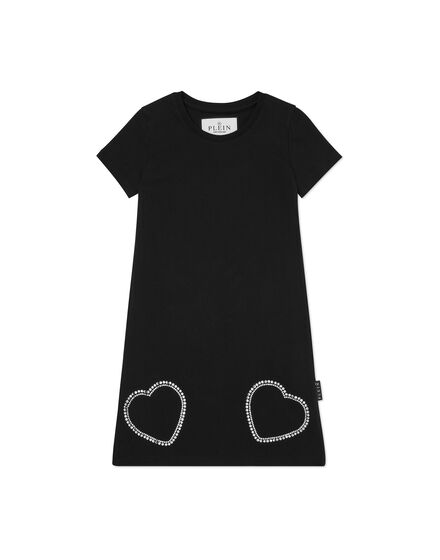 Padded Shoulder T-Shirt Short Dress Heart