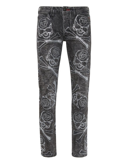 Denim Trousers Super Straight Cut with Crystals Tattoo